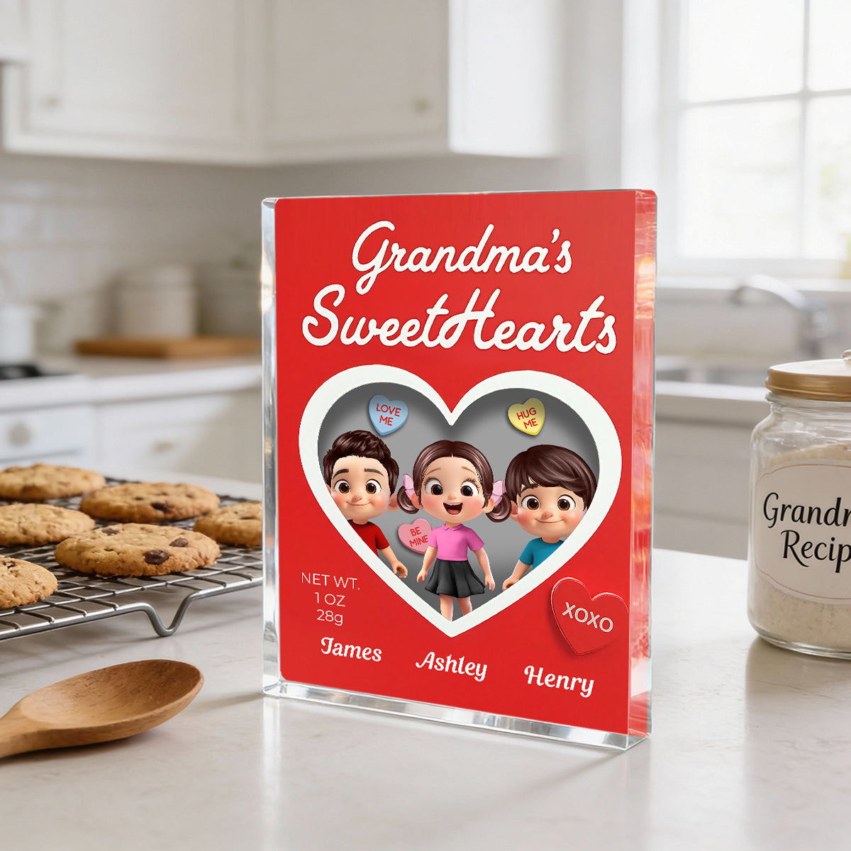 Grandma's Sweethearts Grandkids Red Toy Box Style 2D Flat - Personalized Acrylic Block Plaque
