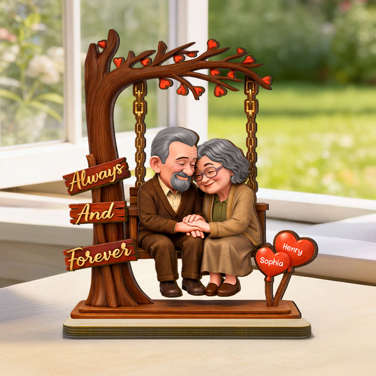 Old Couple Always and Forever - Personalized Wooden Plaque - Heartfelt Rustic Gift for Her, for Him