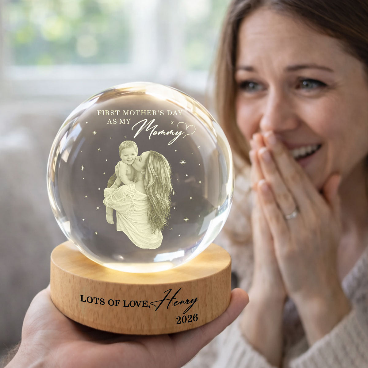 First Mother's Day As My Mommy - Personalized Crystal Ball LED Night Light - Heartfelt Mother's Day Gift for New Mom, Wife