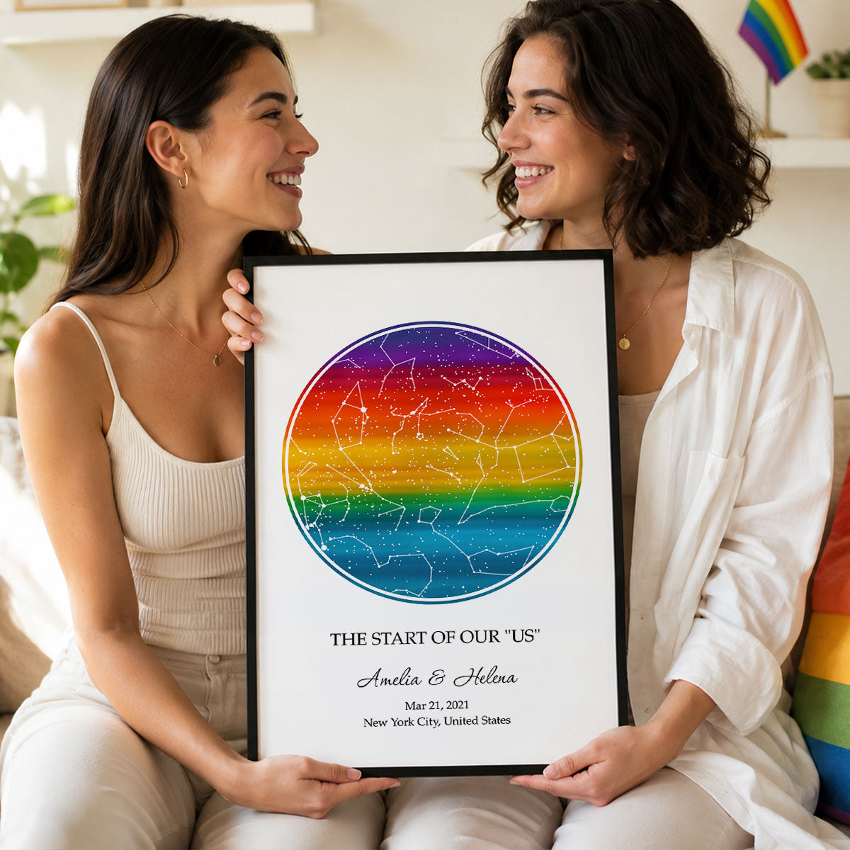 Our Love Was Born LGBT Rainbow Flag - Personalized Poster - Gift For Couple, Happy Pride Month