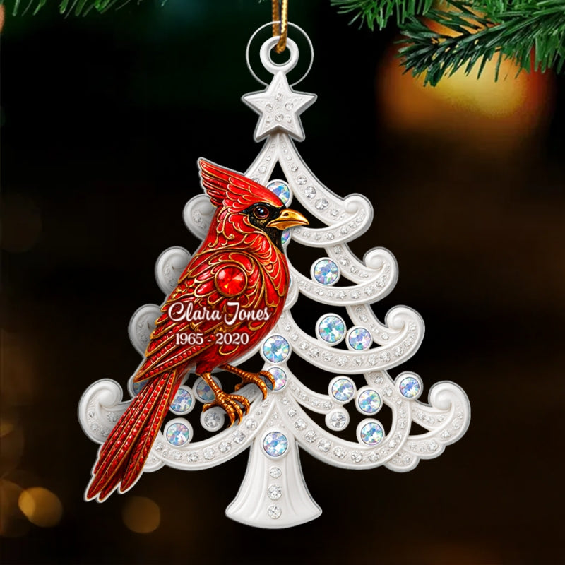 3D Metal Red Cardinal On Christmas Tree - Personalized Acrylic Ornament - Sympathy Christmas Gift For Loss Of Loved Ones