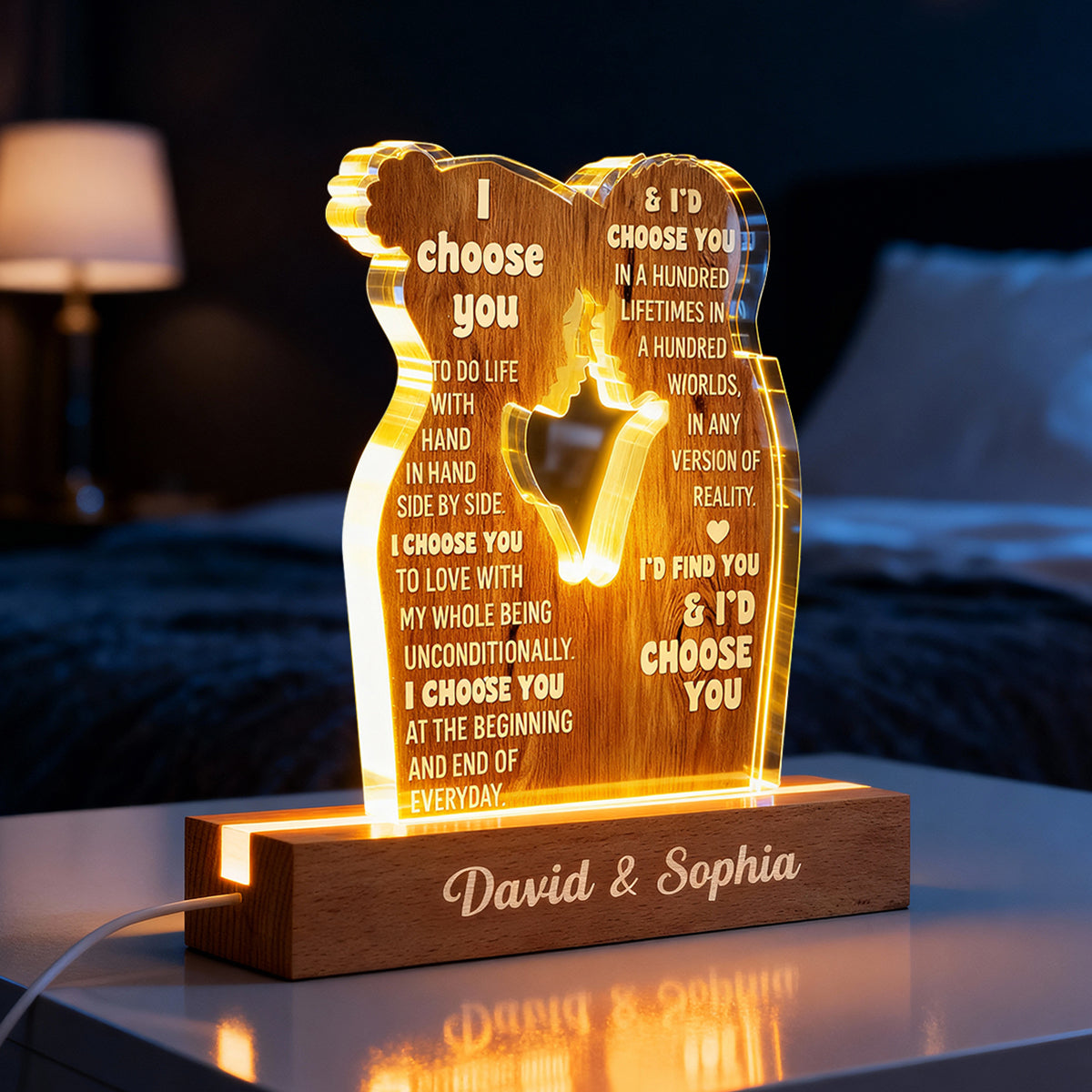 I Choose You to Do Life with - Personalized Acrylic Block LED Night Light - Sentimental Wedding Anniversary Gift, Valentine's Day Gift for Him, for Her