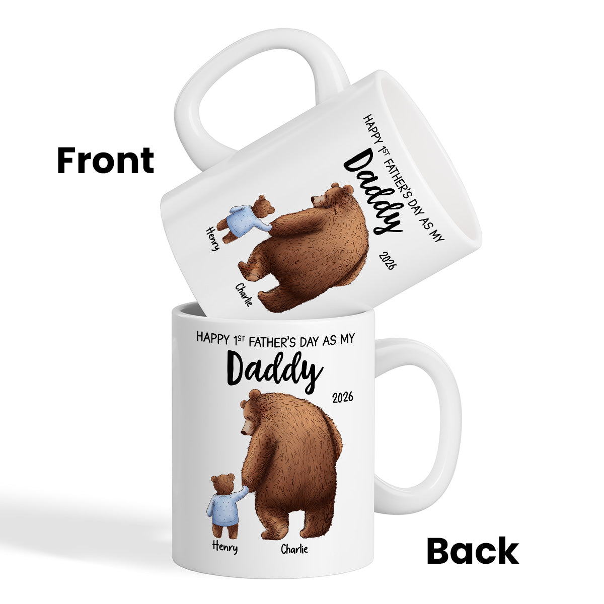 Happy 1st Father's Day Daddy Bear & Cub - Personalized Mug - Father's Day Gift For New Dad