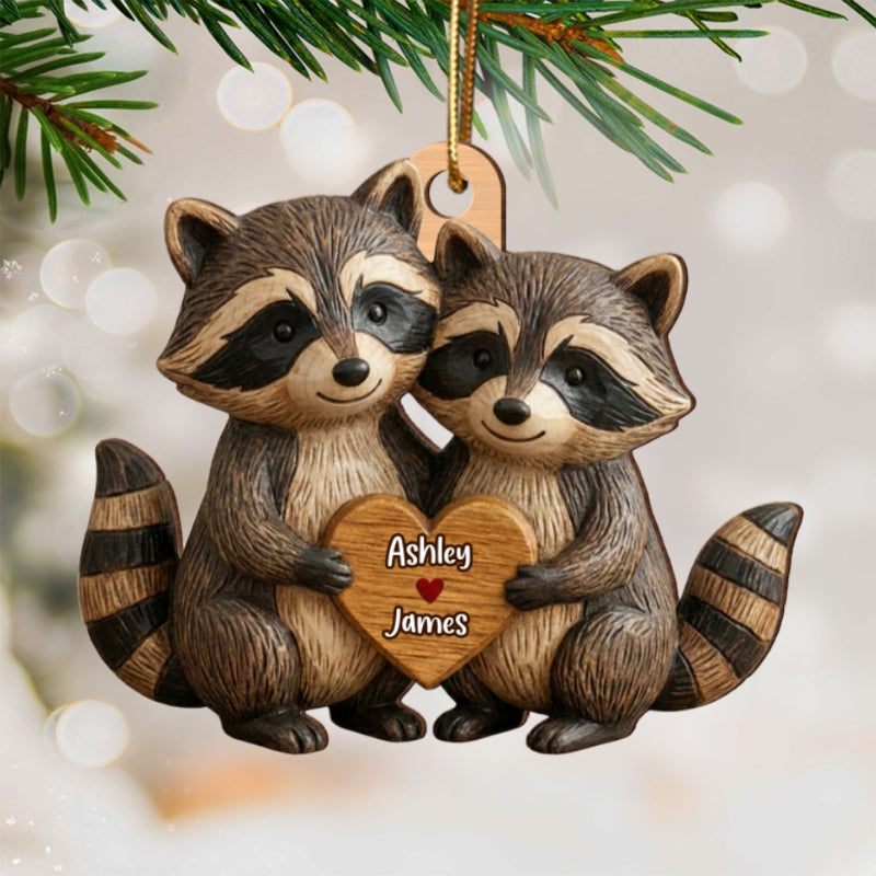 3D Effect Animal Couple Heart - Personalized Wooden Ornament - Gift For Him, Gift For Her