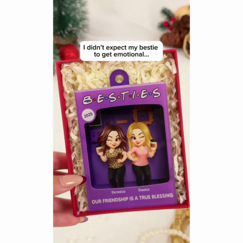 3D Effect Besties Forever Best Friends Purple Toy Box Style Personalized Acrylic Ornament, Christmas Gift For Besties
