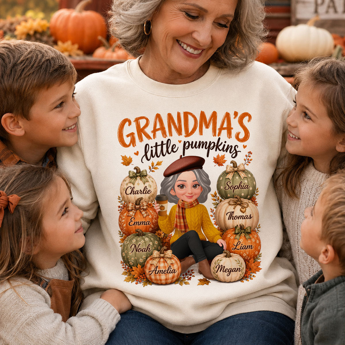 Grandma's Little Pumpkins - Personalized Shirt - Cozy Fall Tee for Grandma