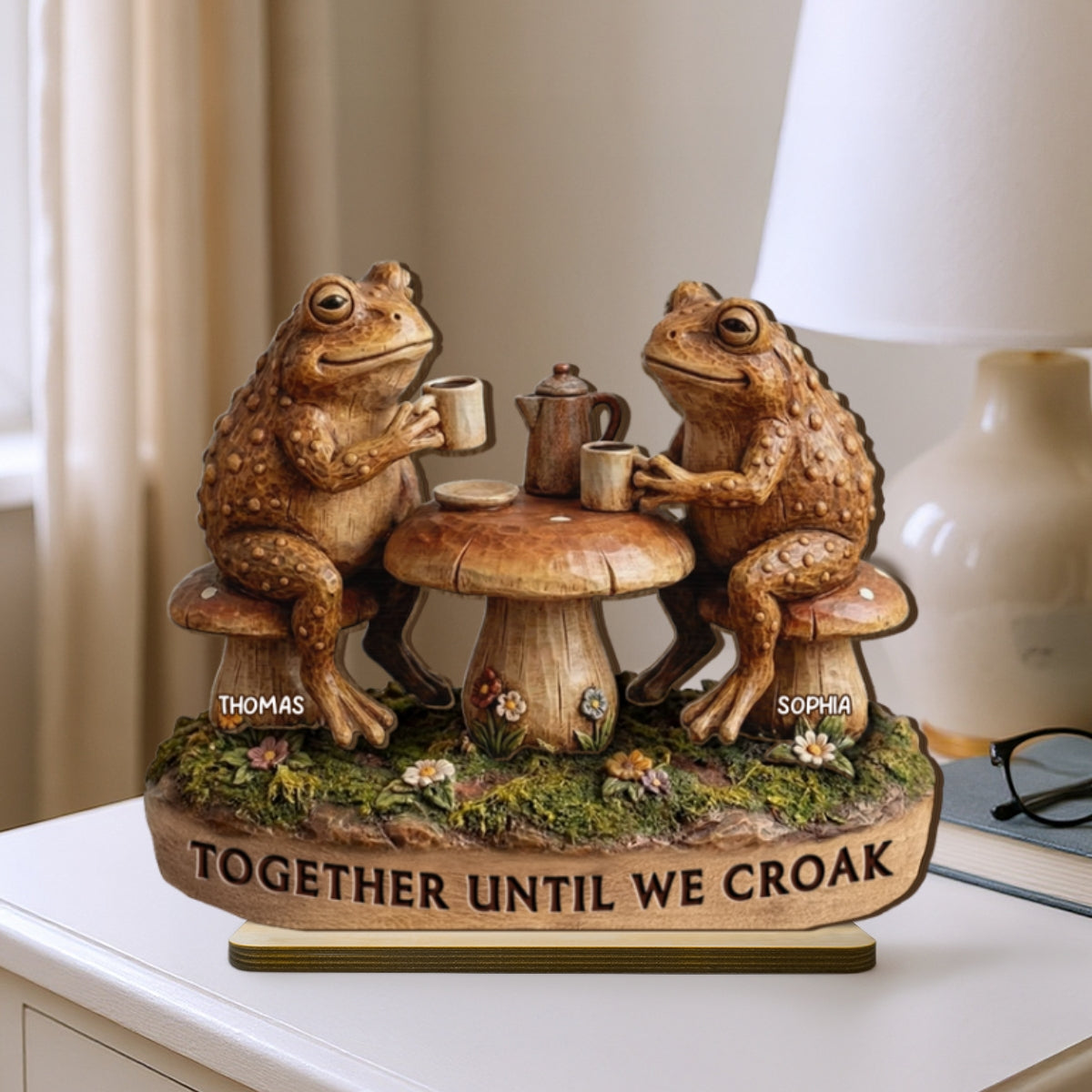 Together Until We Croak 2D Flat Toad Couple In Garden - Personalized Wooden Plaque - Gift For Him, Gift For Her