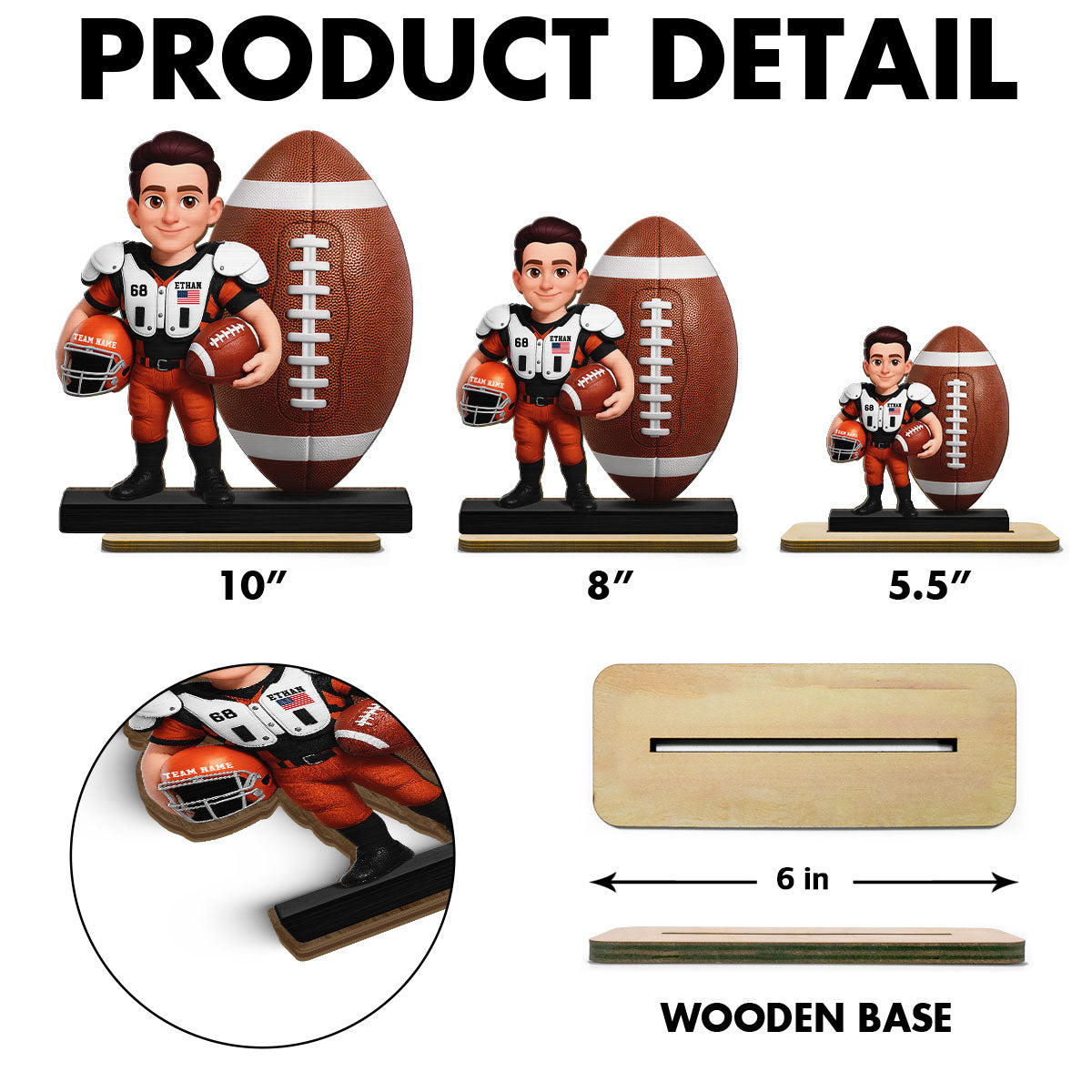 Proud American Football Player - Personalized 2-Layered Wooden Plaque - Gift For Football Players, Football Lovers