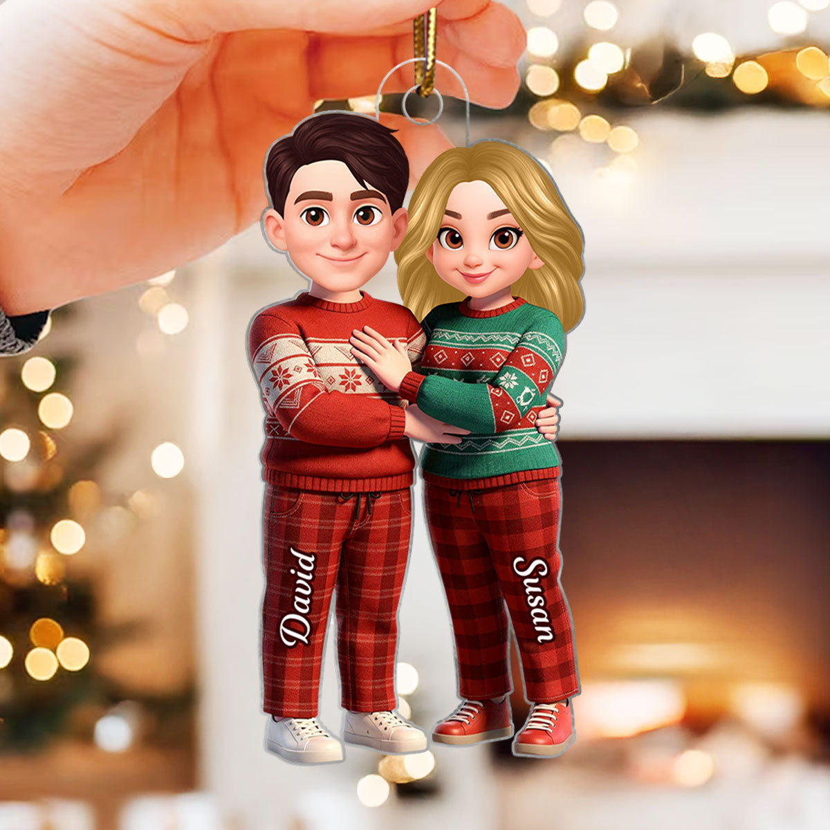 Cartoon Couple Standing Together - Personalized Acrylic Ornament - Christmas Gift for him, Gift for her