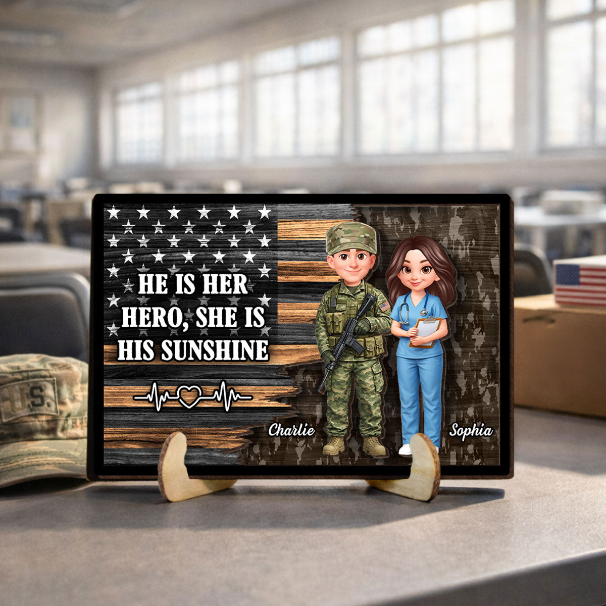 Custom Hero Couple Occupation Nation Flag - Personalized 2-Layered Wooden Plaque - Heartfelt Gift for Him, for Her