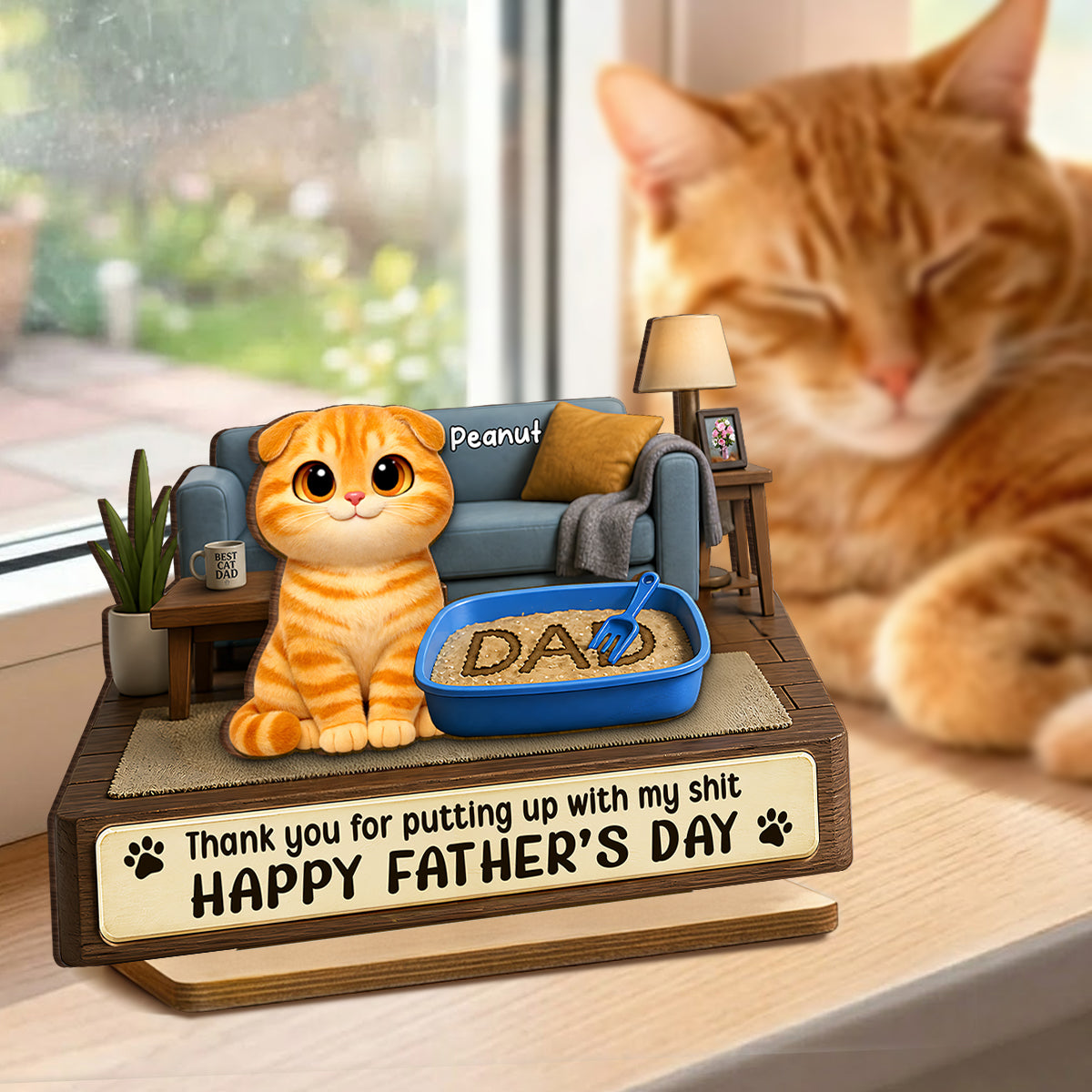 Thank You for Putting up with My Sh*t - Personalized 2-Layered Wooden Plaque - Funny  Gift for Cat Dad