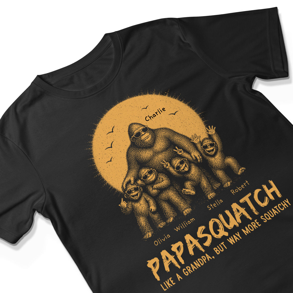 Retro Yellow Vintage Dad Grandpa Papasquatch - Personalized Shirt - Funny Father's Day Gift For Dad, Grandpa Husband