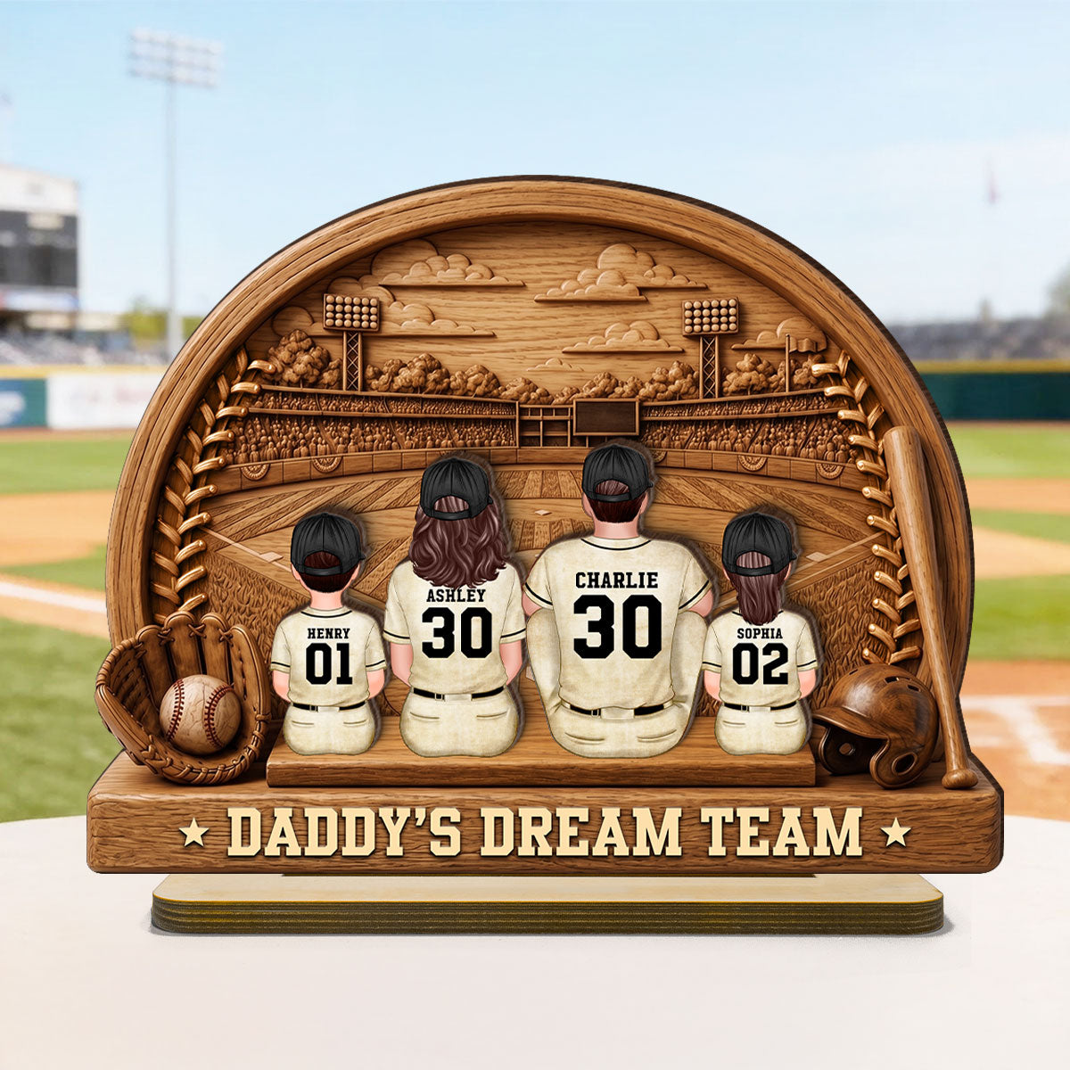 Retro Vintage Baseball Daddy's Dream Team - Personalized 2-Layered Wooden Plaque -  Gift For Dad