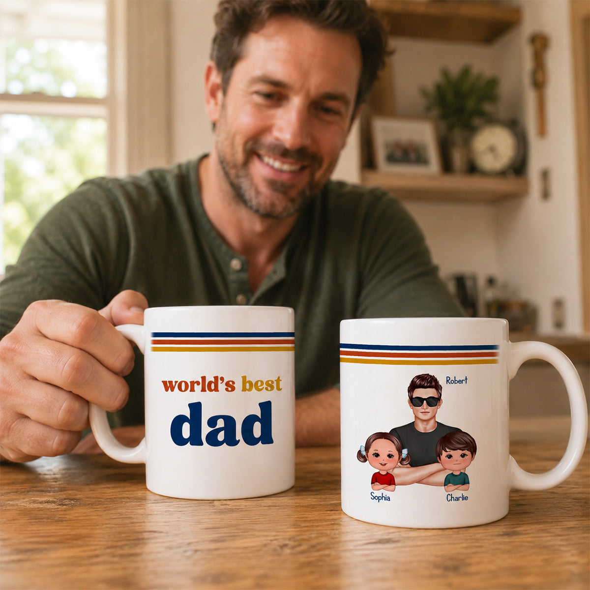 World's Best Dad Grandpa Retro 70s Style - Personalized Mug - Father's Day Gift For Husband, Dad, Grandpa