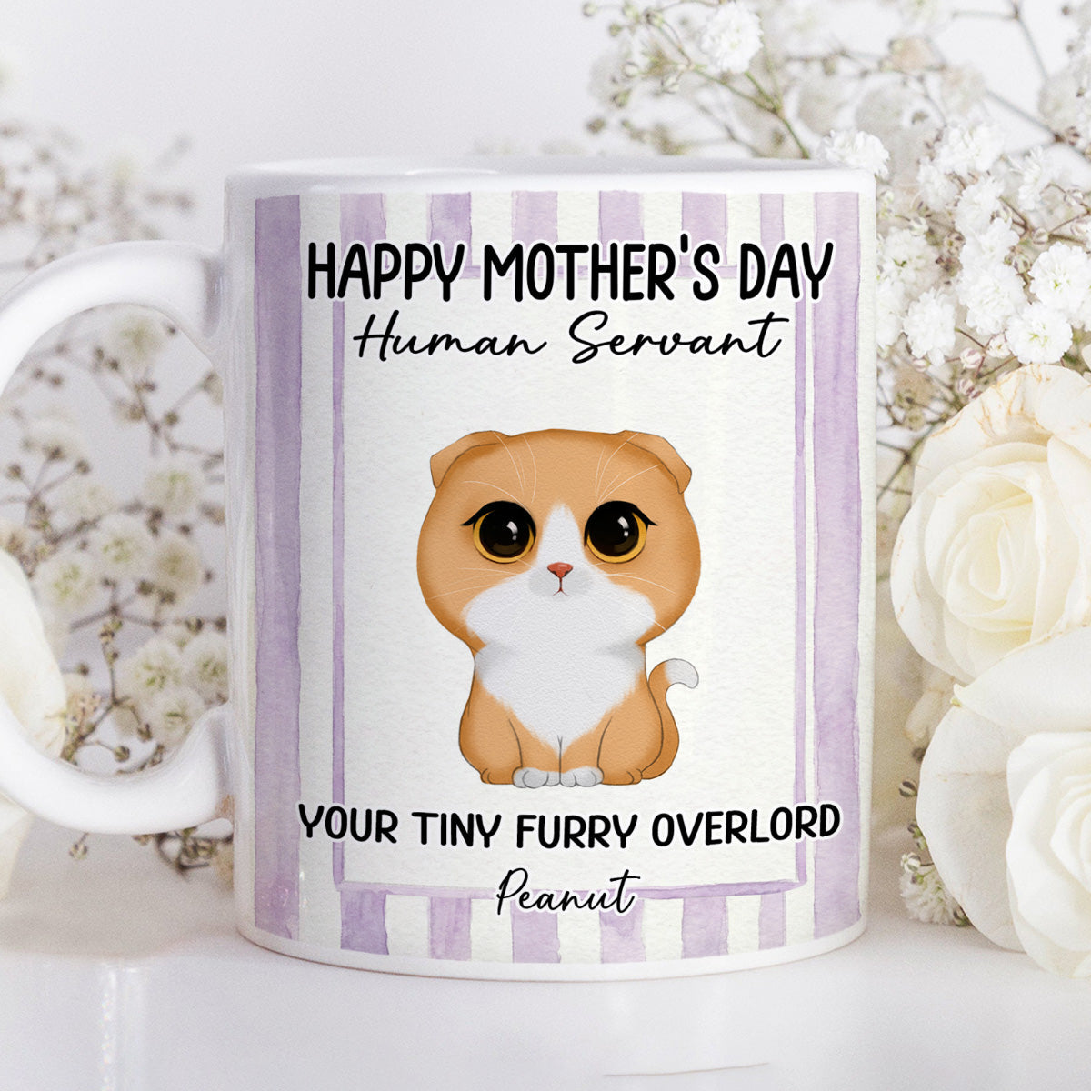 Watercolor Cat Happy Mother's Day Human Servant - Personalized Mug - Funny Mother's Day Gift For Cat Mom, Cat Lovers