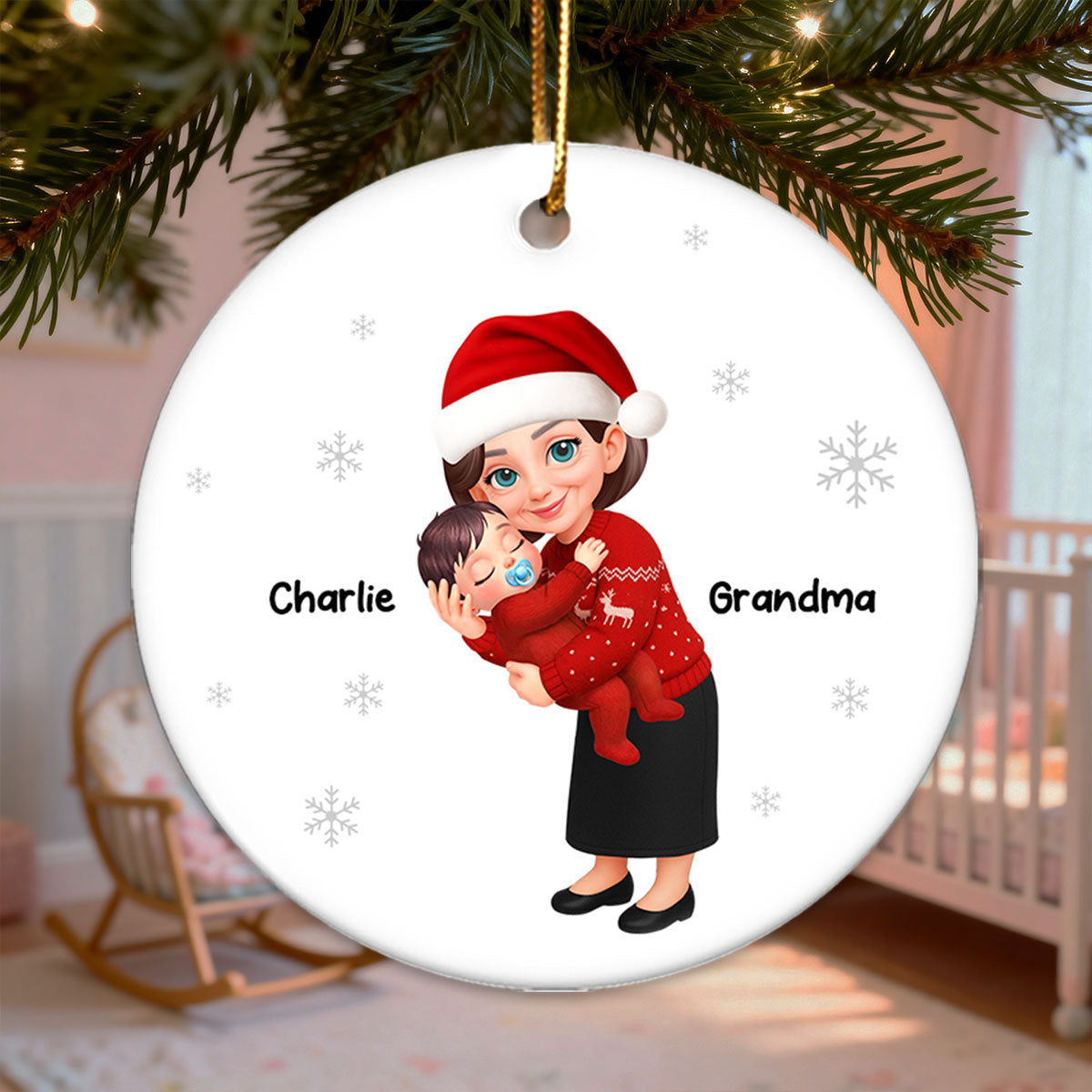 Christmas Grandma Hugging Grandkid - Personalized Ceramic Ornament - Heartwarming Gift For Kids, Grandmas