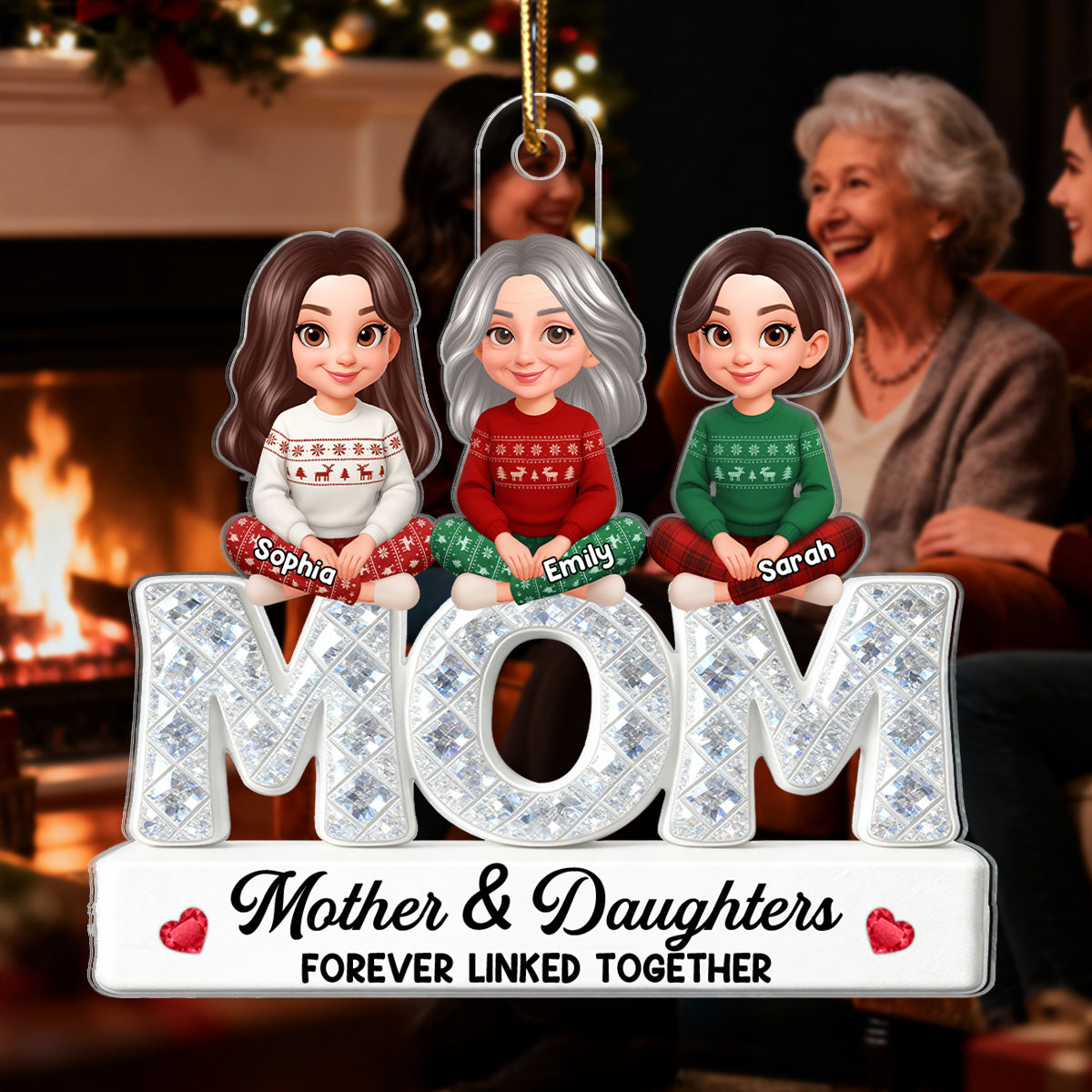 3D Shining Effect Mom And Daughters - Personalized Acrylic Ornament - Christmas Gift For Mom, Daughters