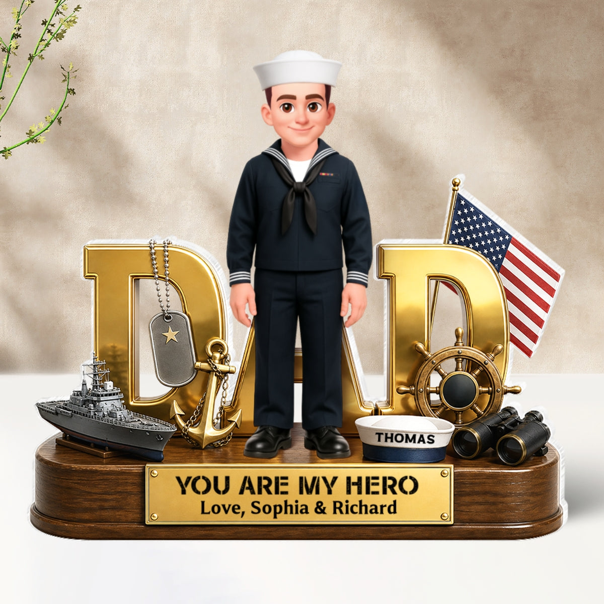 Proud American Navy Dad You Are Our Hero - Personalized Acrylic Block Plaque -  Gift For Dad