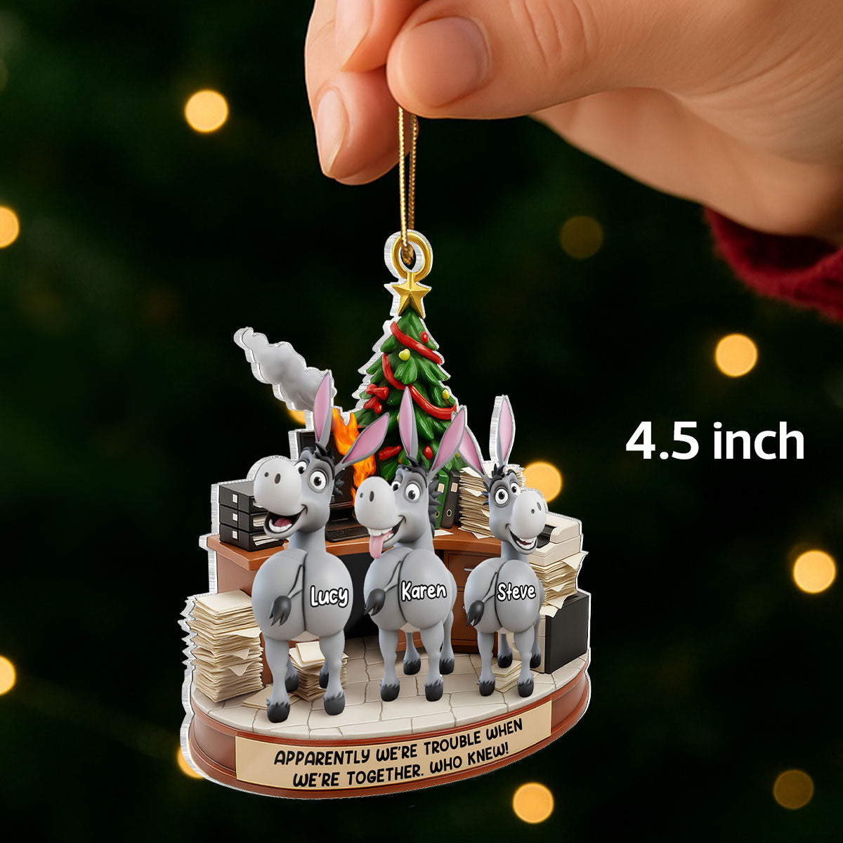 Trouble Together Donkey Coworker Office Decoration - Personalized Acrylic Ornament - Custom Employee Gift Exchange, White Elephant Gift