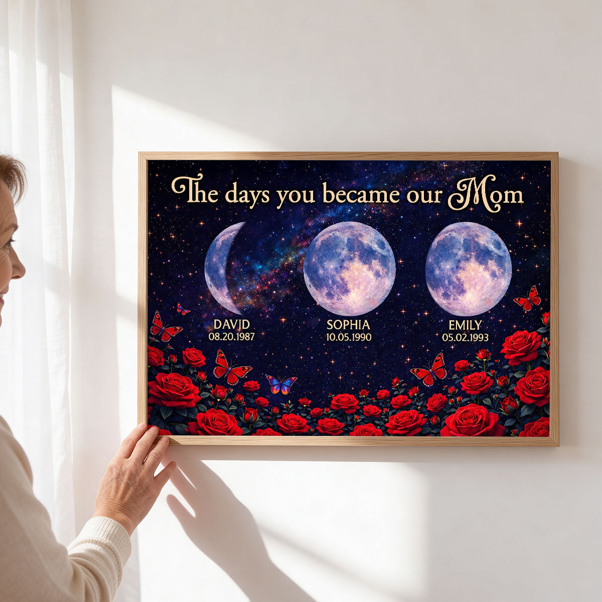 Roses The Day You Became Mom Grandma Custom Birth Moon Phase - Personalized Poster - Mother's Day Gift For Mom, Grandma