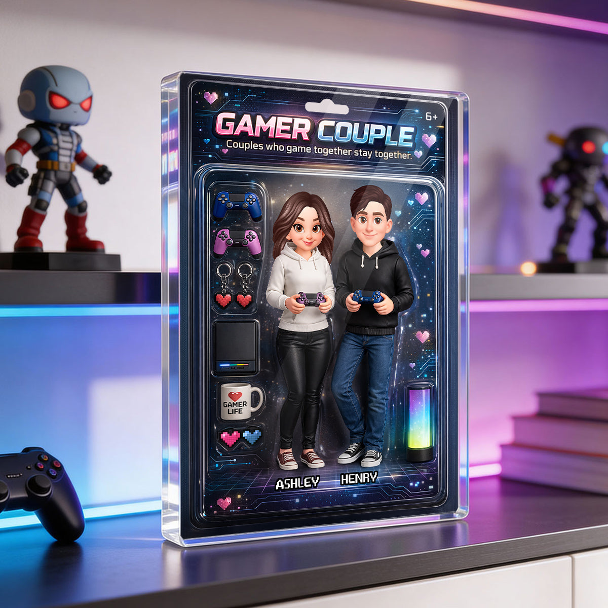 Couples That Game Together Stay Together Custom Action Figure - Personalized Acrylic Block Plaque - Unique Gift for him, for her