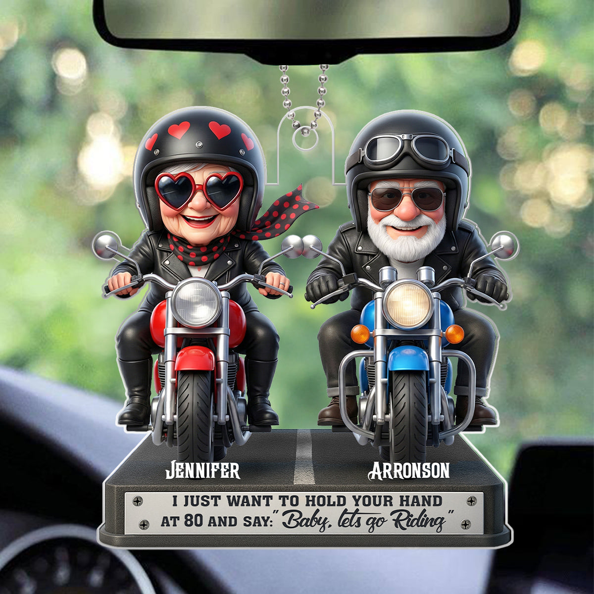 Baby Let's Go Riding Old Couple - Personalized Acrylic Car Hanger - Sentimental Gift for him, for her