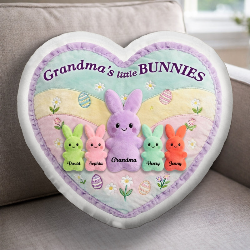 Grandma and Grandkids Bunnies - Personalized Faux Fur Pillow - Easter Decor Gift for Grandma, Mom