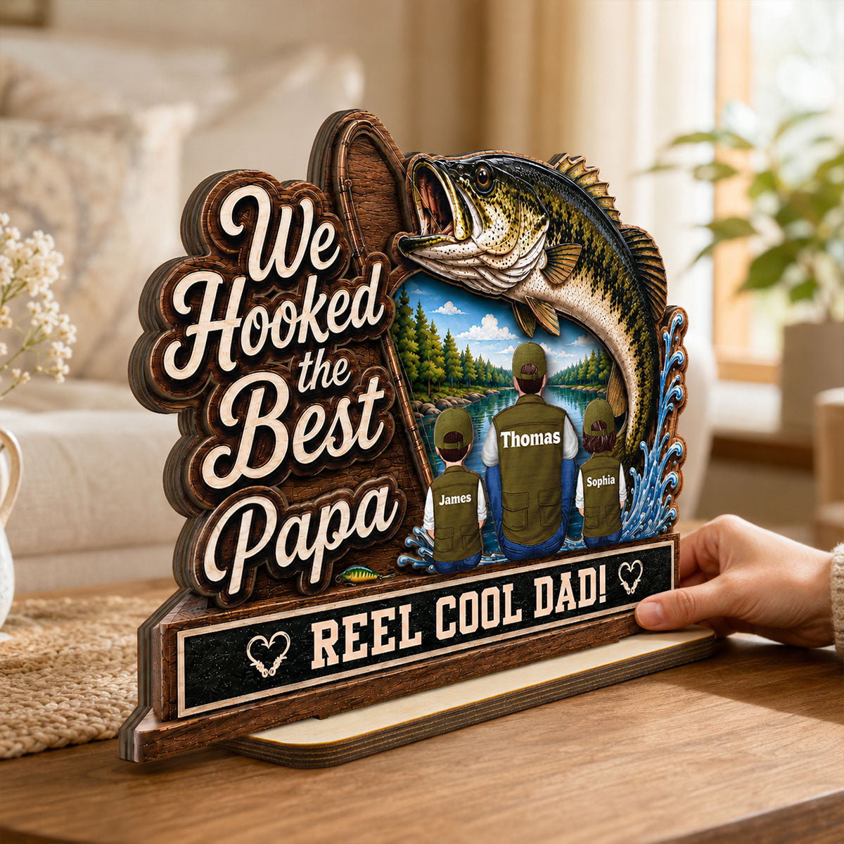 We Hooked The Best Grandpa Back View 2D Flat - Personalized 2-Layered Wooden Plaque -  Gift For Fishing Lovers