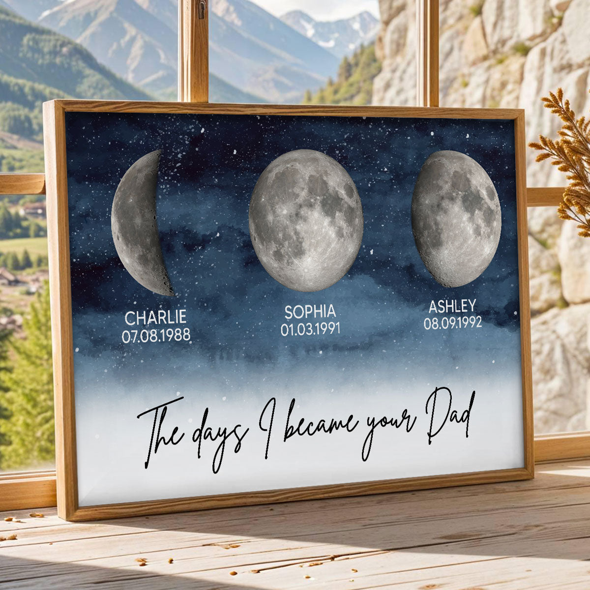 The Days I Became Your Dad Custom Children Birthdate Moon Phase - Personalized Poster - Heartfelt Father's Day For Dad