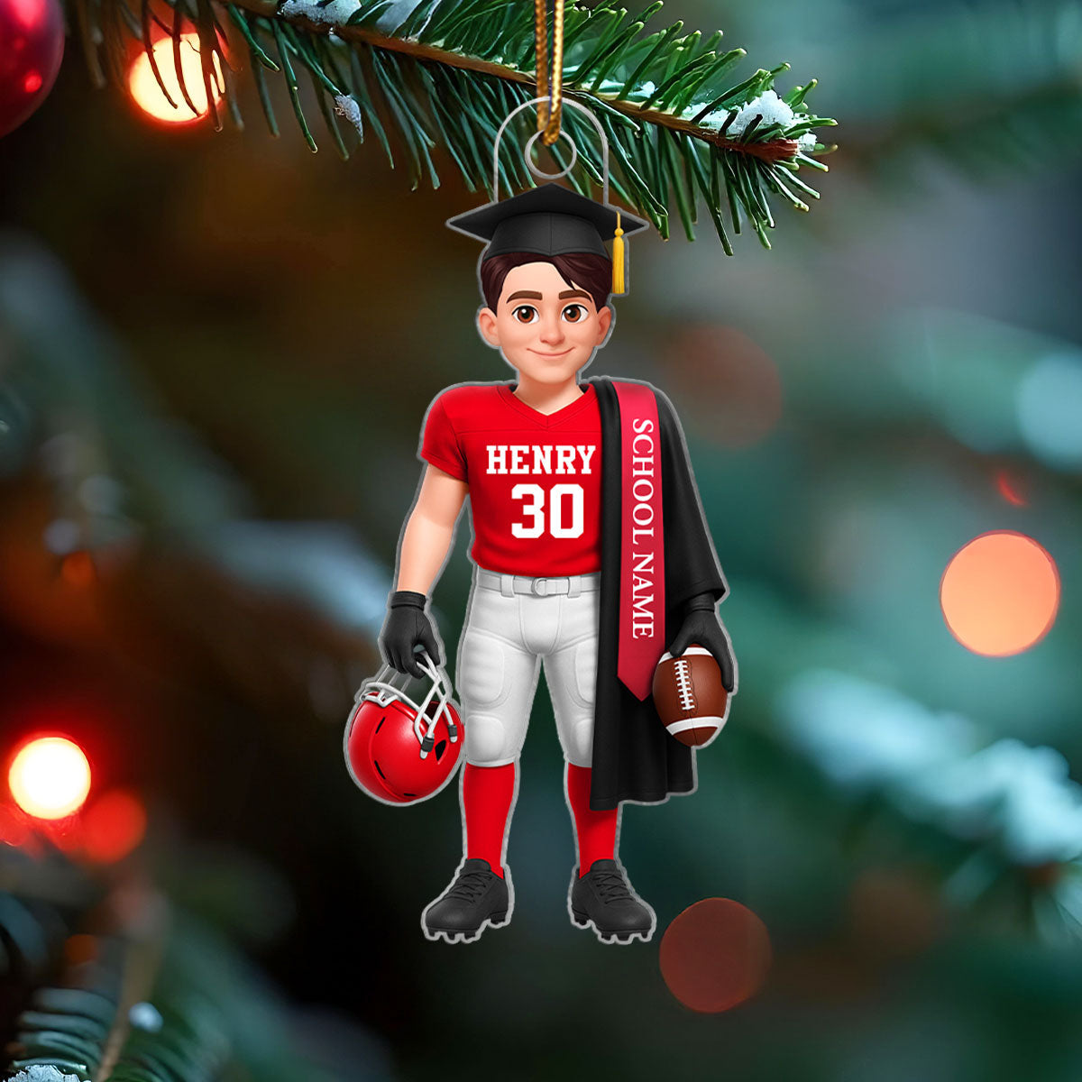 Football Boy 3D Effect Senior - Personalized Acrylic Ornament - Christmas Gift Graduation Gift