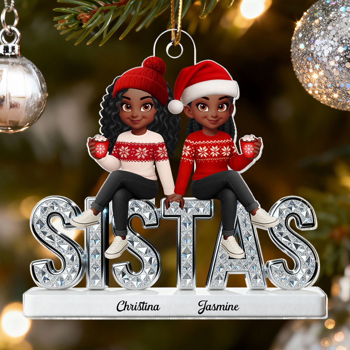 3D Shining Effect Sistas - Personalized Acrylic Ornament - Christmas Gift For Sisters