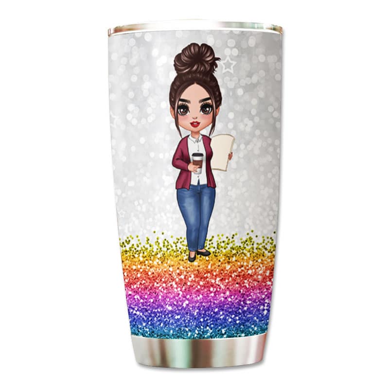 Doll Teacher Crayon Glitter Texture Personalized Tumbler