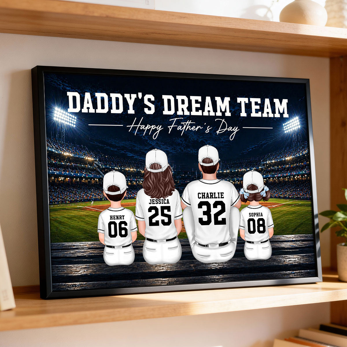 Baseball Friday Night Stadium Lights Daddy's Dream Team - Personalized Poster - Father's Day Gift For Baseball Dad, Husband