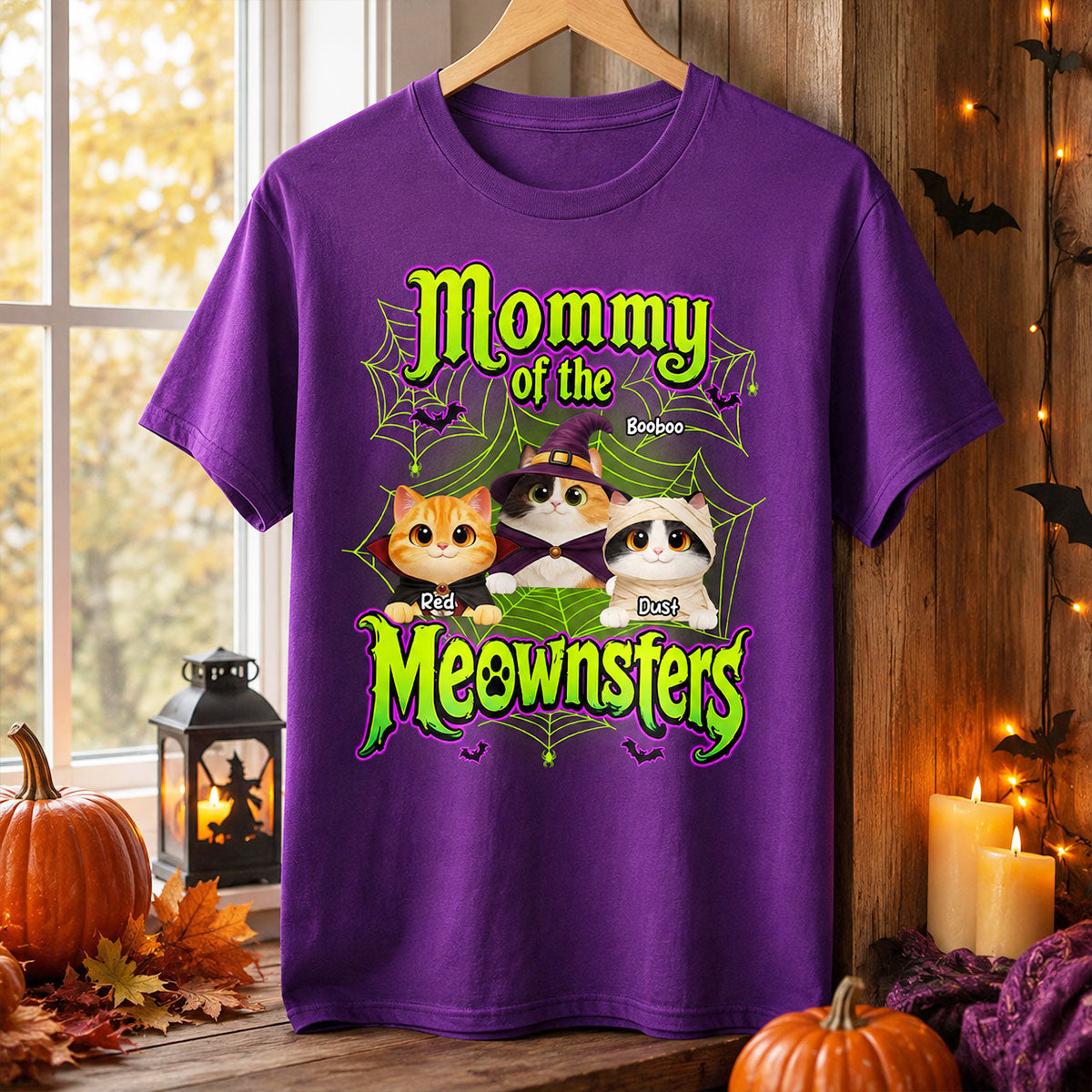 Neon Green Design Cats - Personalized Shirt - Halloween Gift For Cat Lovers