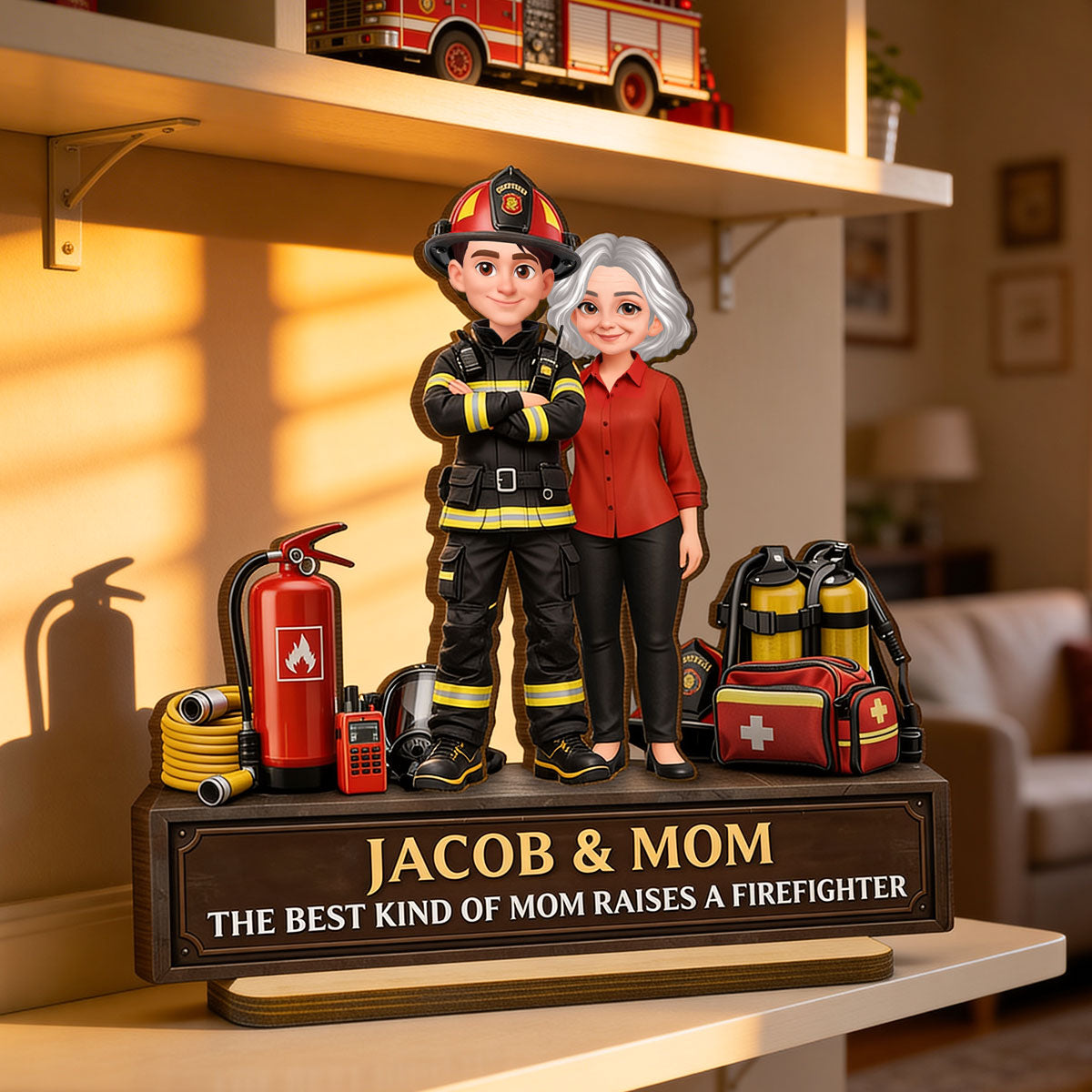 The Best Kind Of Mom Raises A Firefighter - Personalized 2-Layered Wooden Plaque - Heartfelt Gift For Firefighter Mom