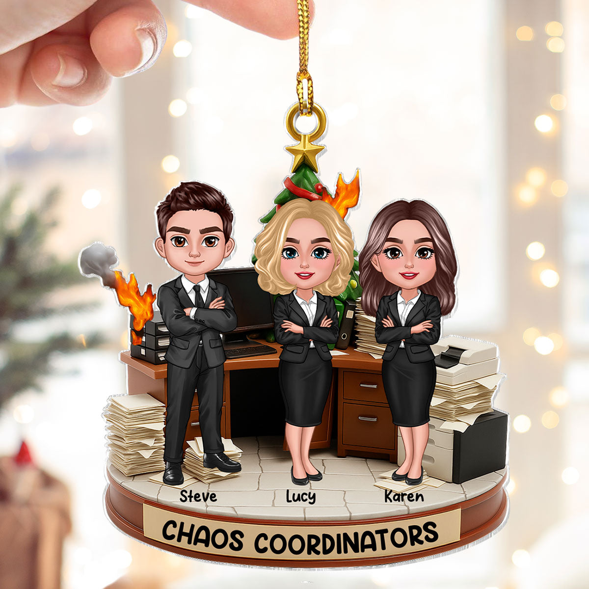 Office Chaos Coordinator - Personalized Acrylic Ornament - Funny Christmas Coworker Gift, White Elephant, Secret Santa Gift