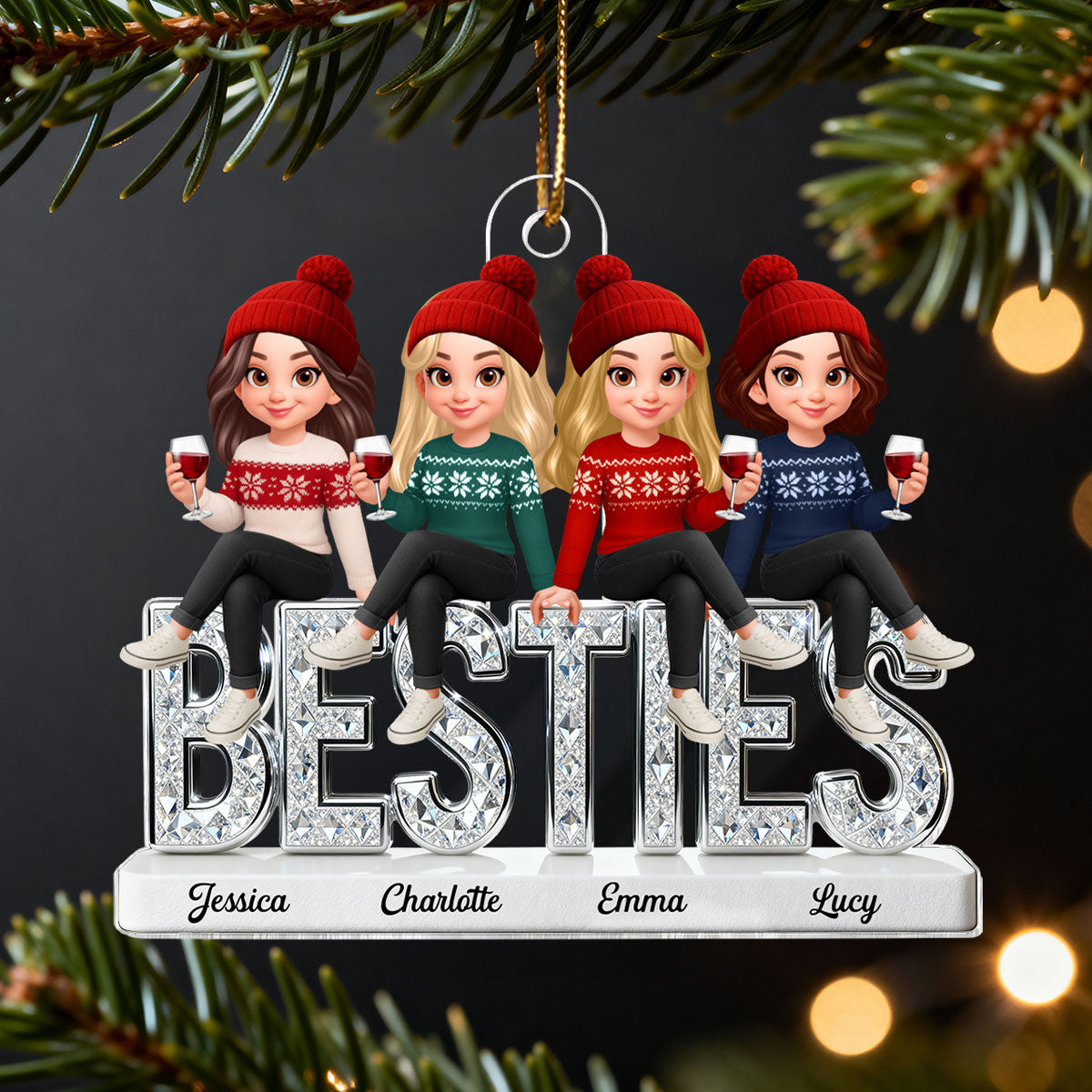 Beautiful Besties Forever Together Christmas - Personalized Acrylic Ornament - Gift For Best Friends