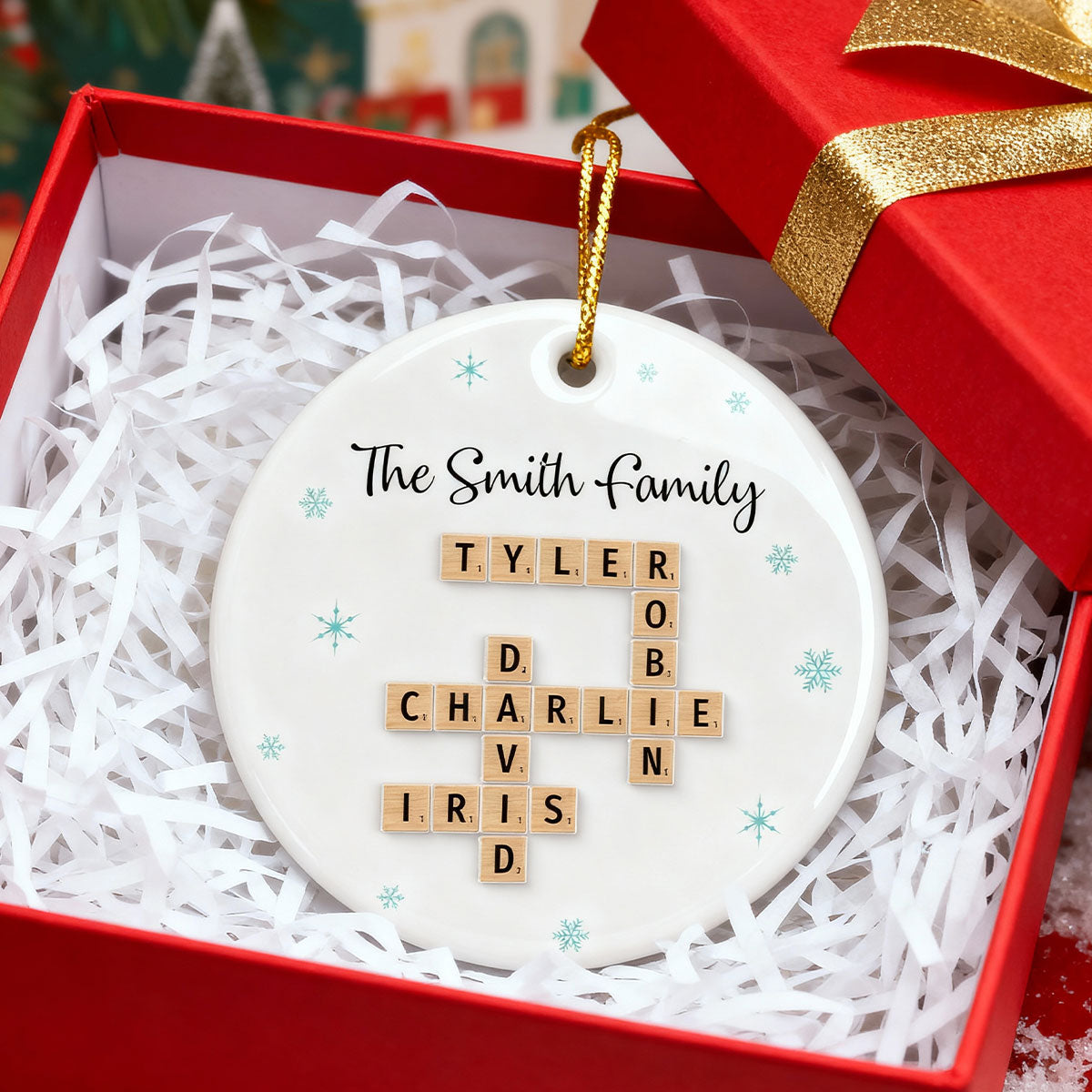 Family Crossword - Personalized Ceramic With Acrylic Ornament - Unique Christmas Gift For Family