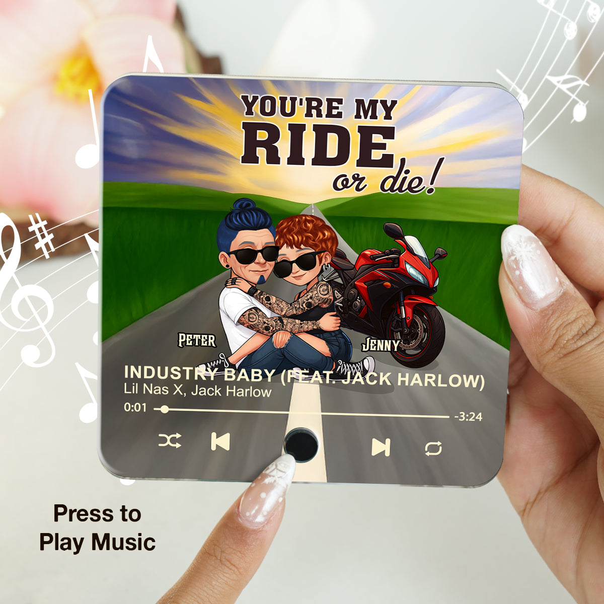 Bikers Couple Riding Partners for Life - Personalized Music Fridge Magnet - Gift for Him, Gift for Her