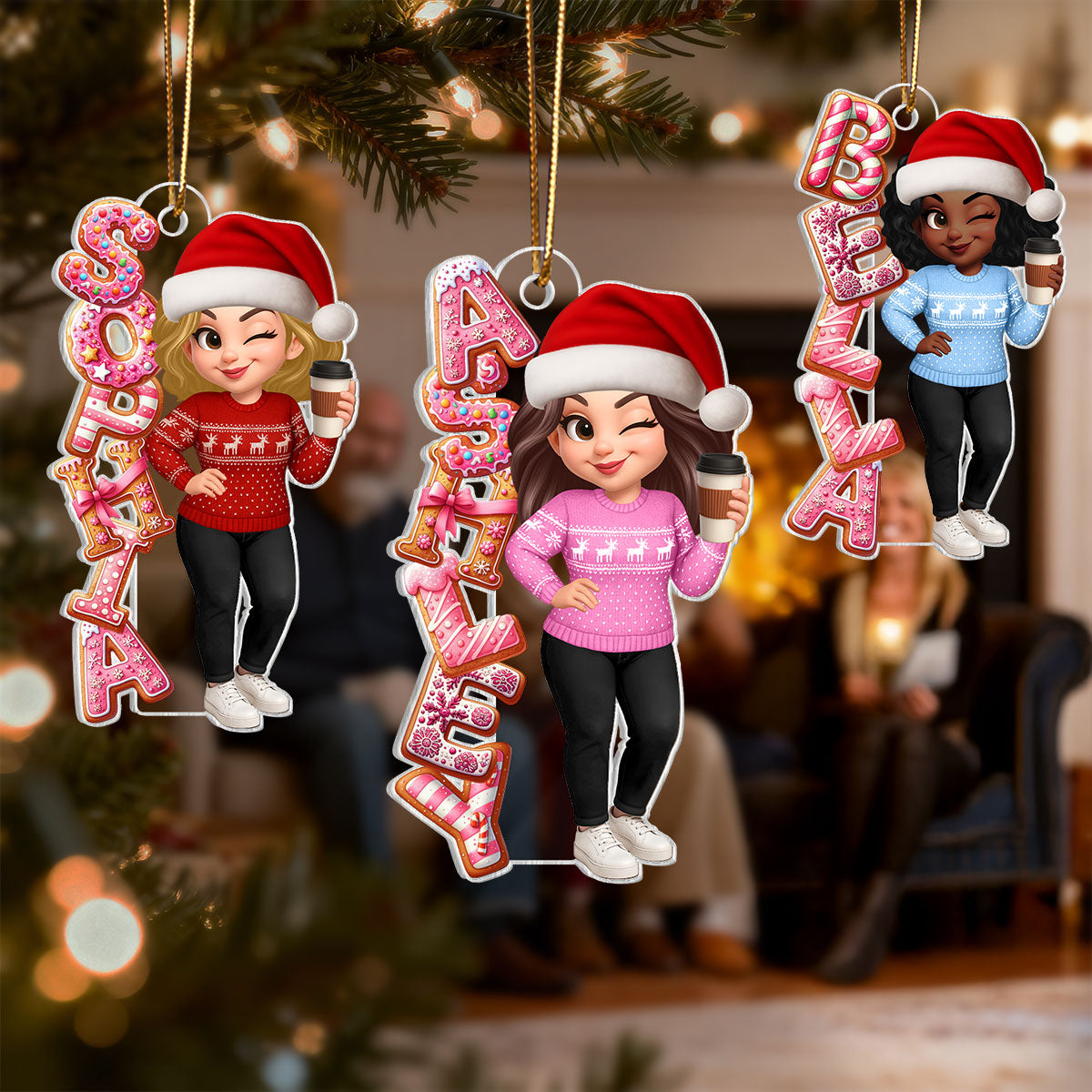 Custom Name Gingerbread Alphabet - Personalized Acrylic Ornament - Christmas Gift for Besties