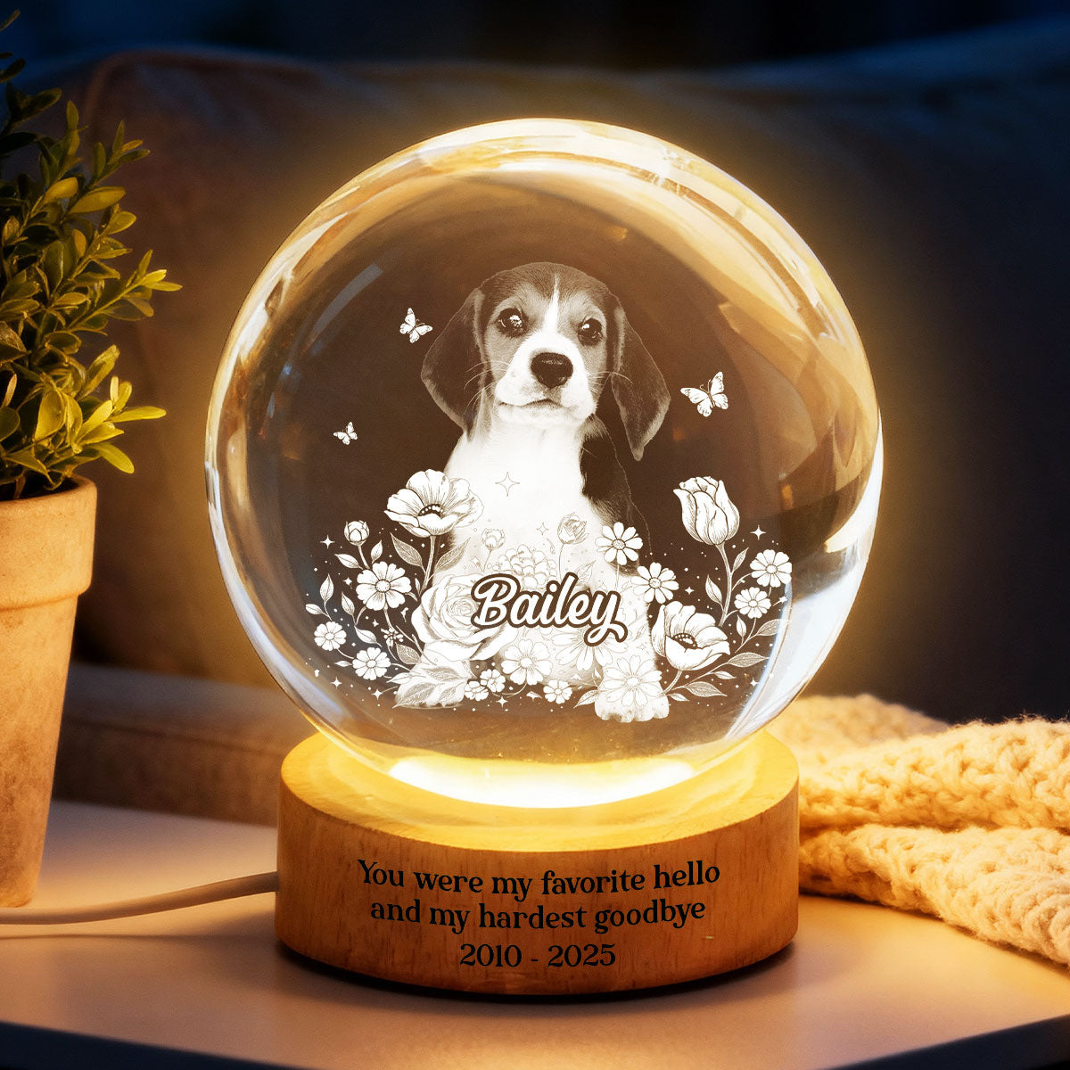 Custom Pet Portrait - Personalized Crystal Ball LED Night Light - Heartfelt Gift for Pet Lovers, Memorial Gift, Pet Remembrance