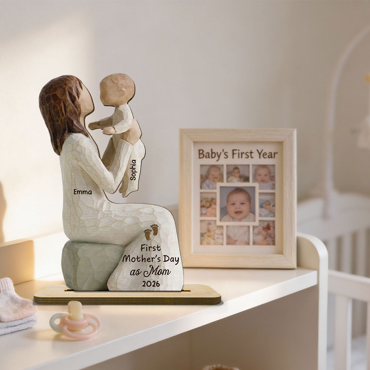 First Mother's Day As Grandma 2D Flat - Personalized 2-Layered Wooden Plaque - Mother's Day Gift for Grandma