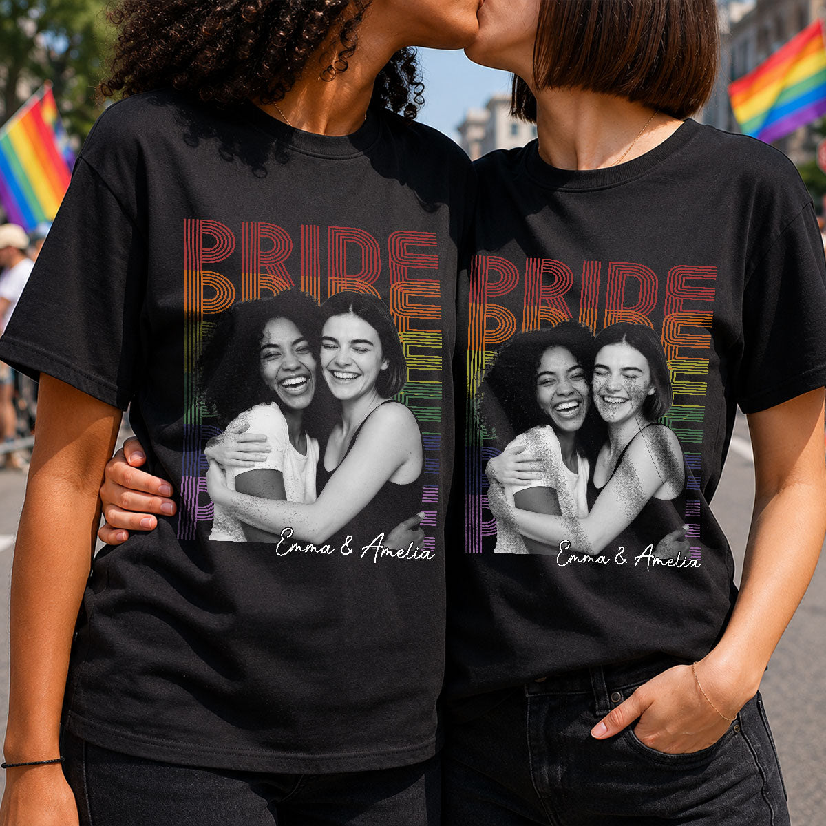 Retro Pride Bootleg Style LGBT+ Couple - Personalized Shirt - Gift For Couple, Happy Pride Month