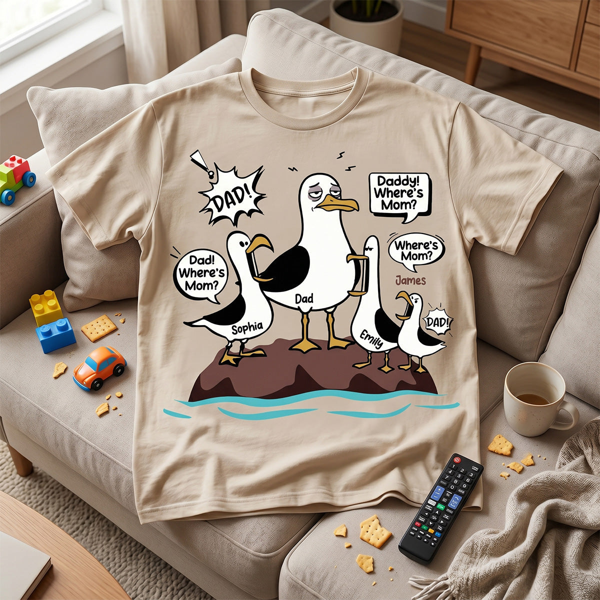 Where's Mom Funny Seagulls & Tired Dad - Personalized Shirt - Funny Father's Day Gift For Dad, Husband