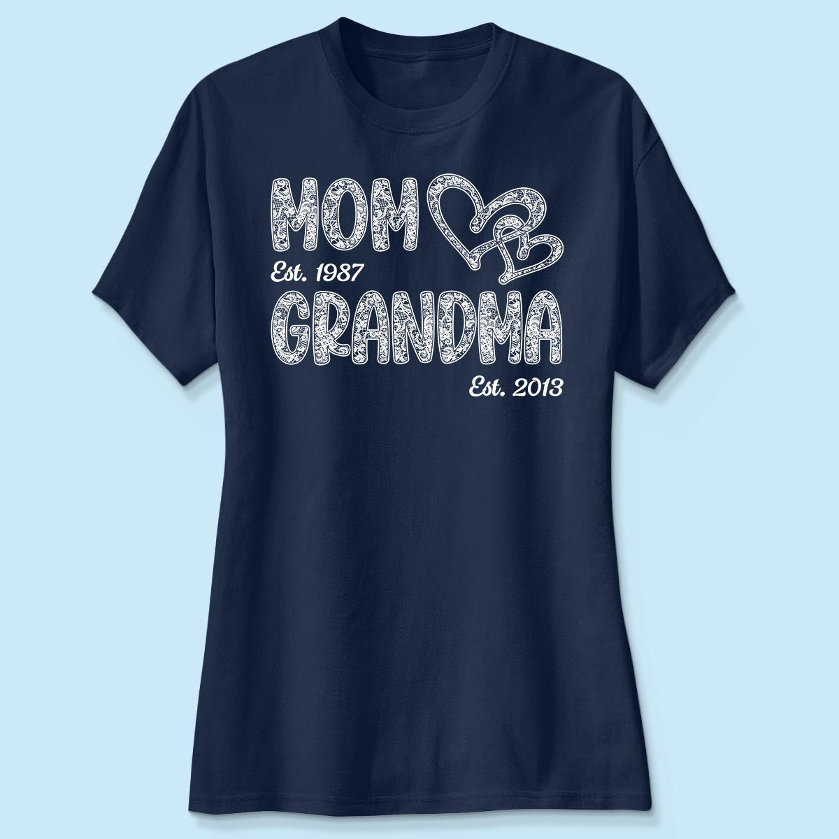 Mom Grandma Lace Pattern Est Year - Personalized Shirt - Gift For Grandma, Mom