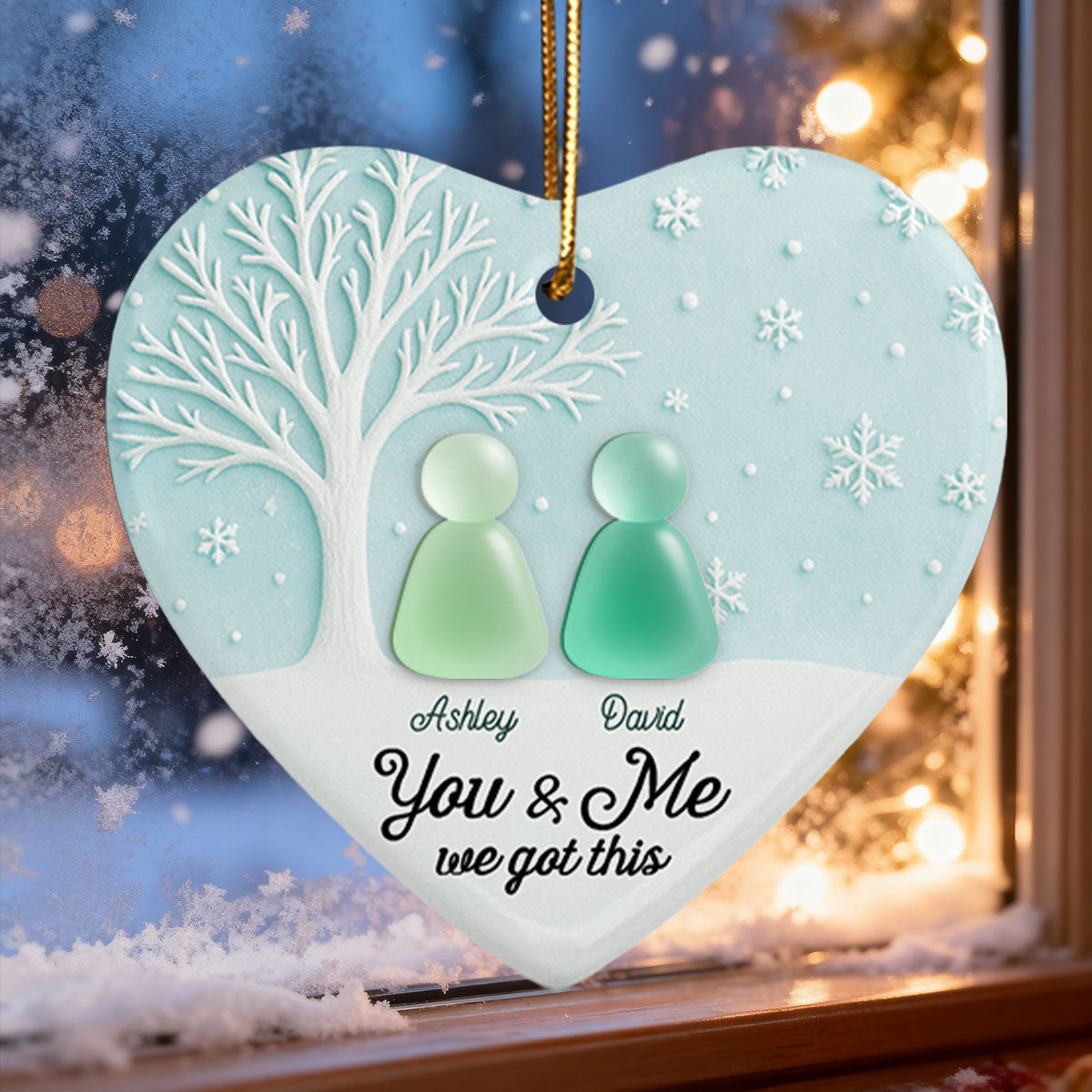 3D Sea Glass Effect Christmas Couple Growing Old Together - Personalized Ceramic Ornament With Acrylic Pieces