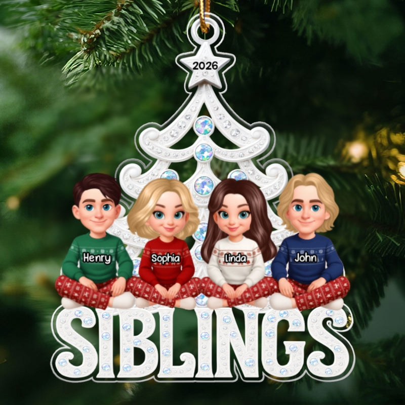 Siblings Forever Metallic Crystal Effect - Personalized Acrylic Ornament - Christmas Gift for Siblings