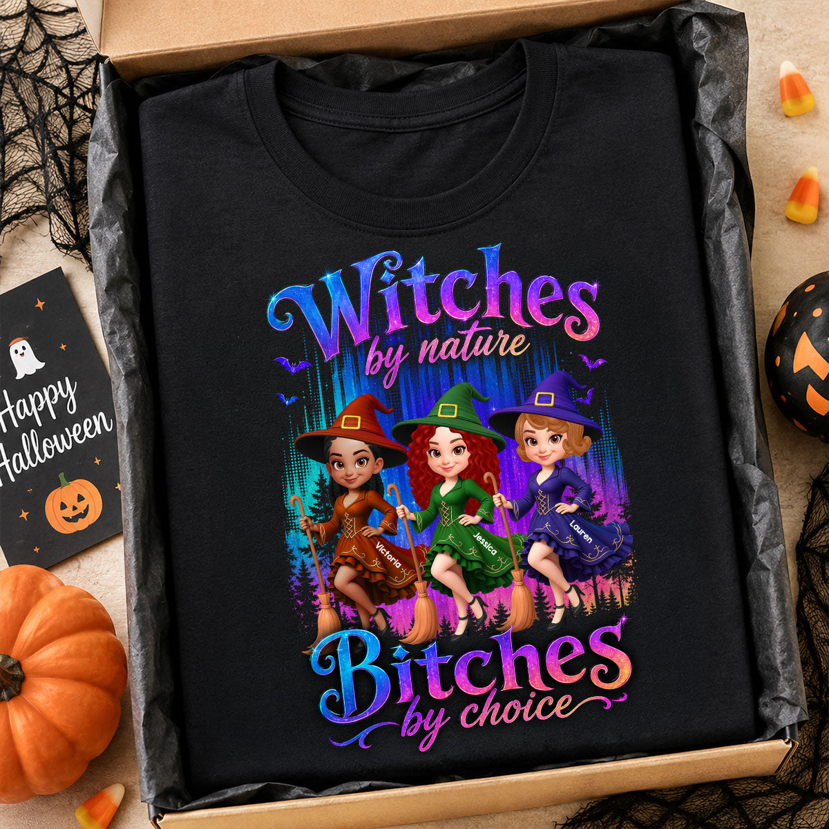 Witches by Nature Bitches by Choice - Personalized Shirt - Halloween Matching Shirts for Best Friends