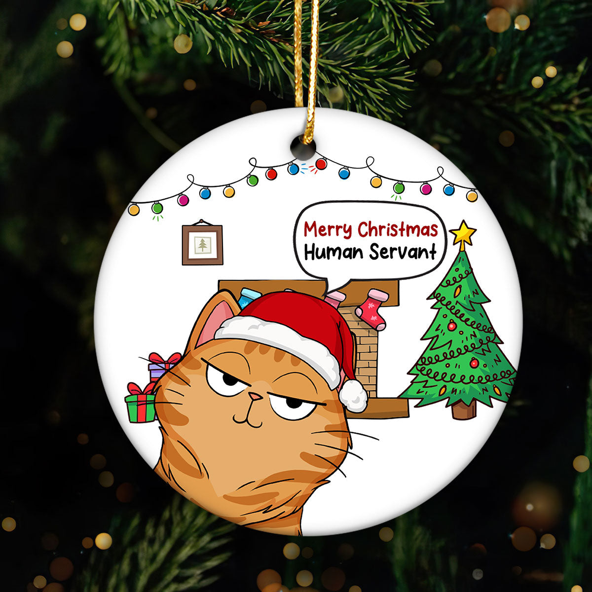 Christmas Fluffy Funny Cats Expressions Merry Christmas Human Servant Personalized Circle Ornament