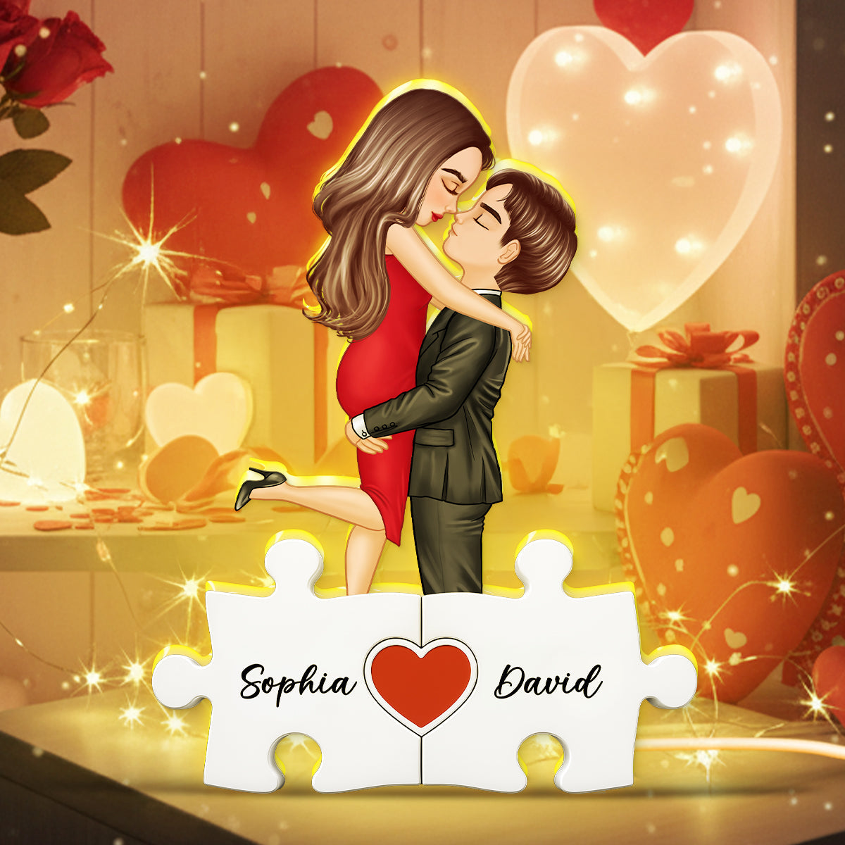 Puzzle Name Couple - Personalized Light Box - Gift for Couple, for Her, for Him